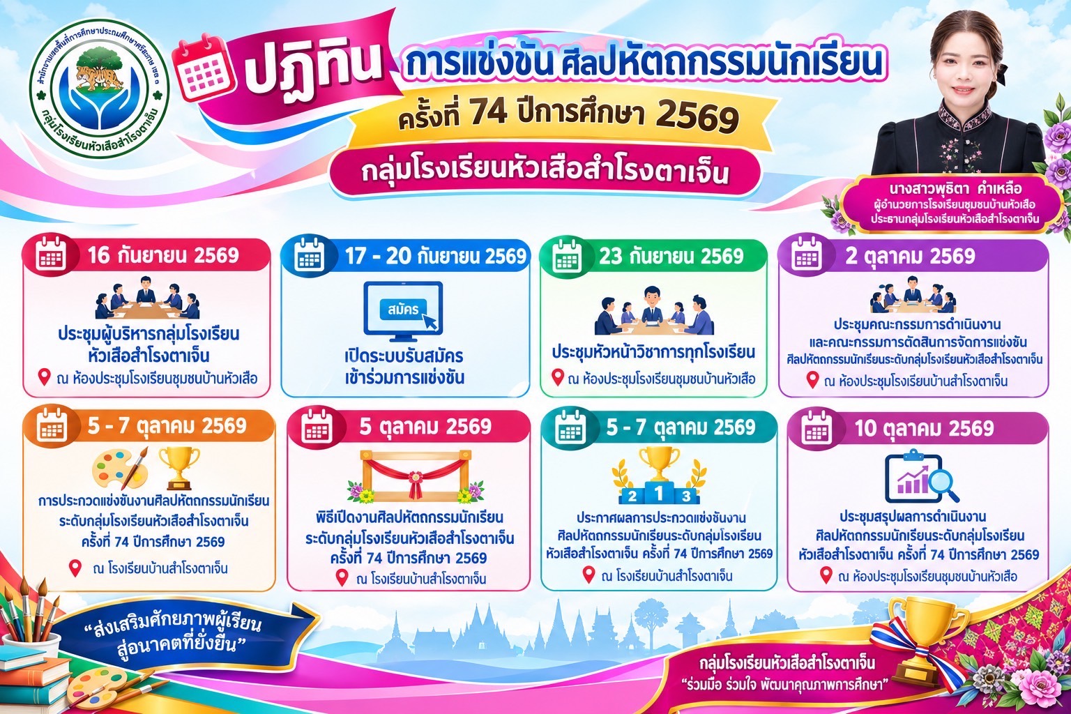 ปฏิทินการดำเนินงานการจัดการแข่งขันศิลปหัตถกรรมนักเรียนของกลุ่มโรงเรียนหัวเสือสำโรงตาเจ็น